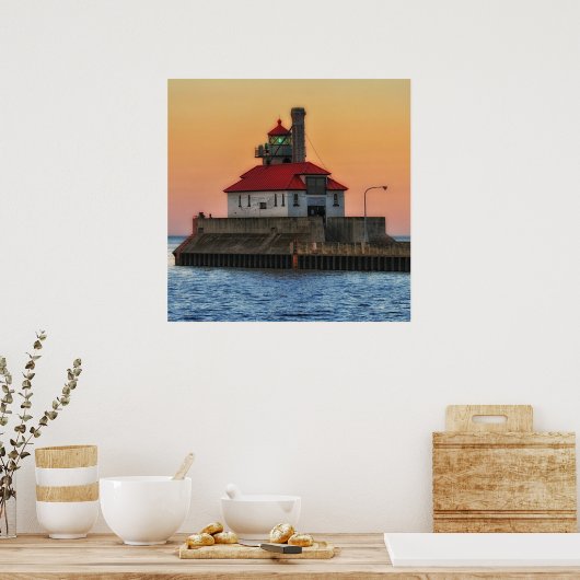vuurtoren op het superieurmeer, Duluth Minnesota Poster (Keuken)