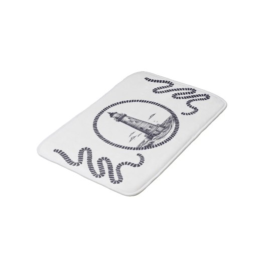 Vuurtoren op het zee in ronde touw lijst badmat (Gekanteld)