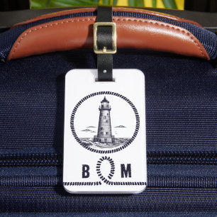 Vuurtoren op het zee in ronde touw lijst bagagelabel