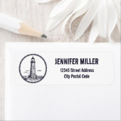 Vuurtoren op het zee in ronde touw lijst etiket (Insitu)