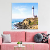 vuurtoren op heuvelblauwe hemel witte dakoceaan canvas afdruk (Insitu (Woonkamer))