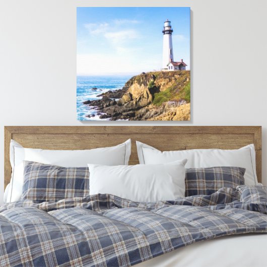 vuurtoren op heuvelblauwe hemel witte dakoceaan canvas afdruk (Insitu (Slaapkamer))