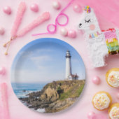 vuurtoren op heuvelblauwe hemel witte dakoceaan papieren bordje (Feest)