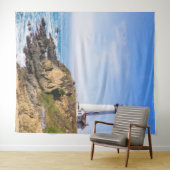 vuurtoren op heuvelblauwe hemel witte dakoceaan wandkleed (In Situ (horizontaal))