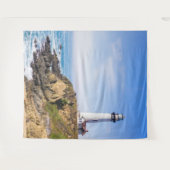 vuurtoren op heuvelblauwe hemel witte dakoceaan wandkleed (Voorkant (horizontaal))