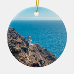 vuurtoren op klif blauwe oceaan Hawaii Keramisch Ornament