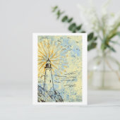 vuurtoren op klif, spuitwater van zee uit de oceaa briefkaart (Staand voorkant)