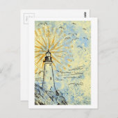 vuurtoren op klif, spuitwater van zee uit de oceaa briefkaart (Voorkant / Achterkant)