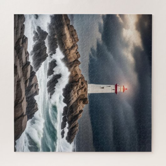 Vuurtoren op Ocean Rocks Legpuzzel (Horizontaal)