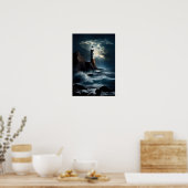 Vuurtoren op Rocky Cliff met Waves Crashing Poster (Keuken)