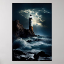 Vuurtoren op Rocky Cliff met Waves Crashing