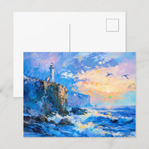 Vuurtoren op Rocky Coast Impressionist Seascape Briefkaart