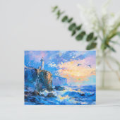 Vuurtoren op Rocky Coast Impressionist Seascape Briefkaart (Staand voorkant)