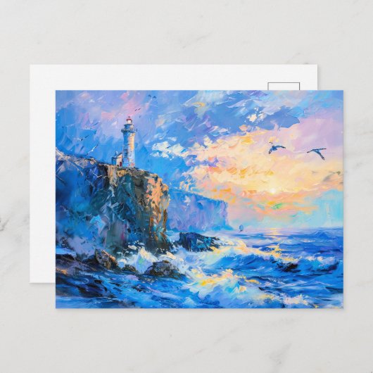 Vuurtoren op Rocky Coast Impressionist Seascape Briefkaart (Voorkant / Achterkant)