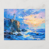 Vuurtoren op Rocky Coast Impressionist Seascape Briefkaart (Voorkant)