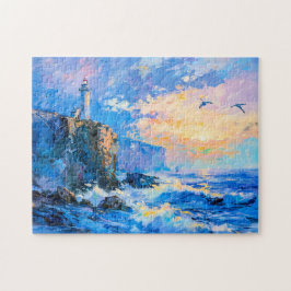 Vuurtoren op rotsachtige kust Impressionistische z Legpuzzel
