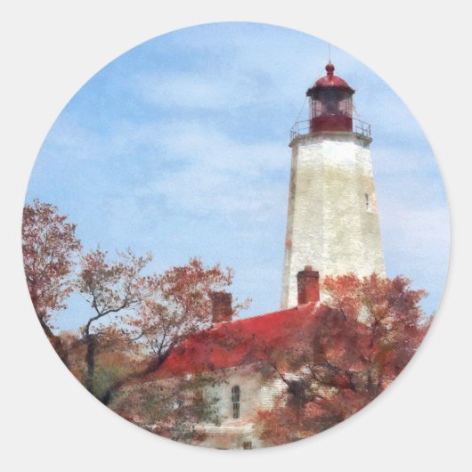 vuurtoren op Sandy Hook Ronde Sticker (Voorkant)