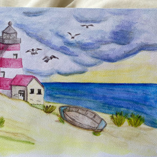 Vuurtoren op strand vissersboot oceaan kust briefkaart