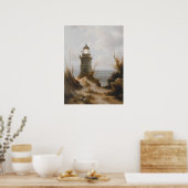 Vuurtoren op strandafdruk,  kunst, nautische poster (Keuken)