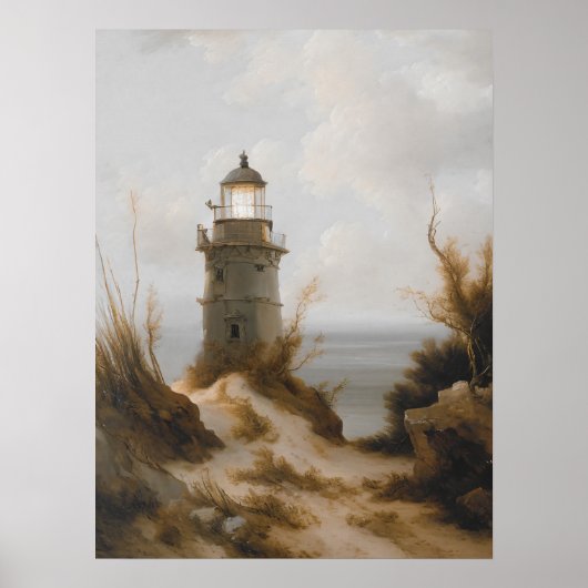 Vuurtoren op strandafdruk,  kunst, nautische poster (Voorkant)