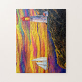 Vuurtoren op Sunset met Sailboat Ocean Legpuzzel (Verticaal)