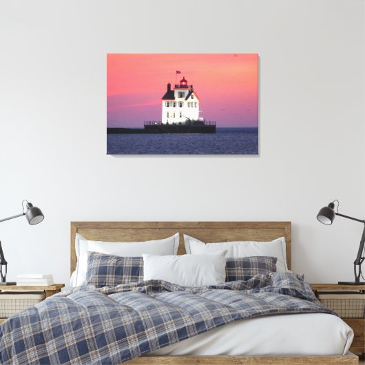 Vuurtoren op Sunset Wrapped Canvas Print (Insitu (Slaapkamer))