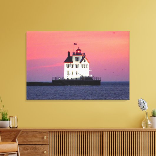 Vuurtoren op Sunset Wrapped Canvas Print (Insitu (Woonkamer))