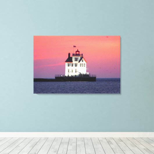 Vuurtoren op Sunset Wrapped Canvas Print (Insitu (Houten vloer))