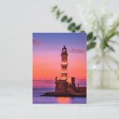 vuurtoren op zonsondergang briefkaart (Staand voorkant)