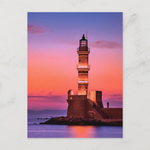 vuurtoren op zonsondergang briefkaart