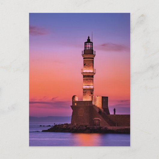 vuurtoren op zonsondergang briefkaart (Voorkant)