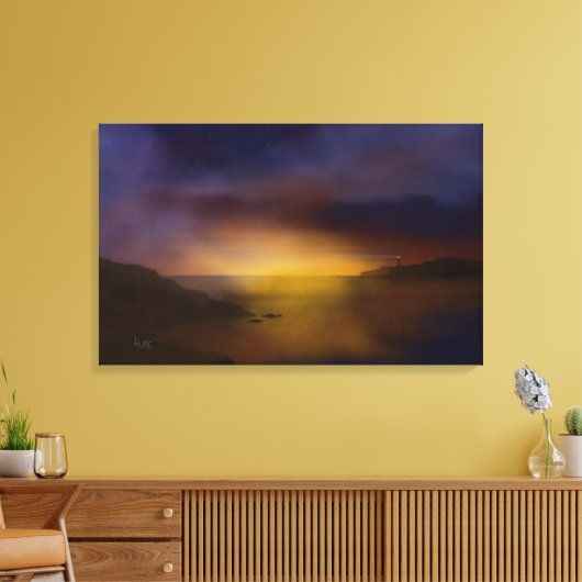 vuurtoren op zonsondergang canvas afdruk (Insitu (Woonkamer))