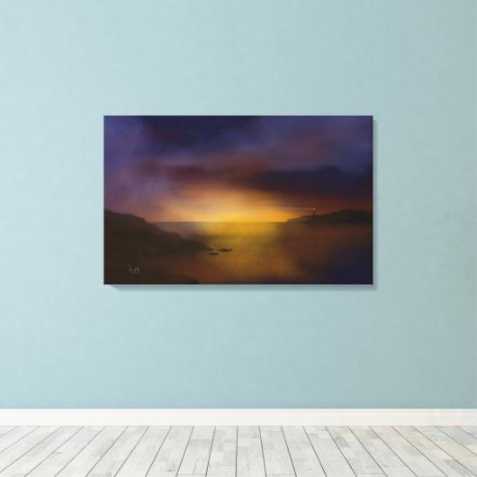 vuurtoren op zonsondergang canvas afdruk (Insitu (Houten vloer))