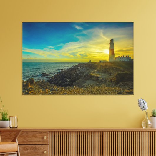 vuurtoren op zonsondergang canvas afdruk (Insitu (Woonkamer))