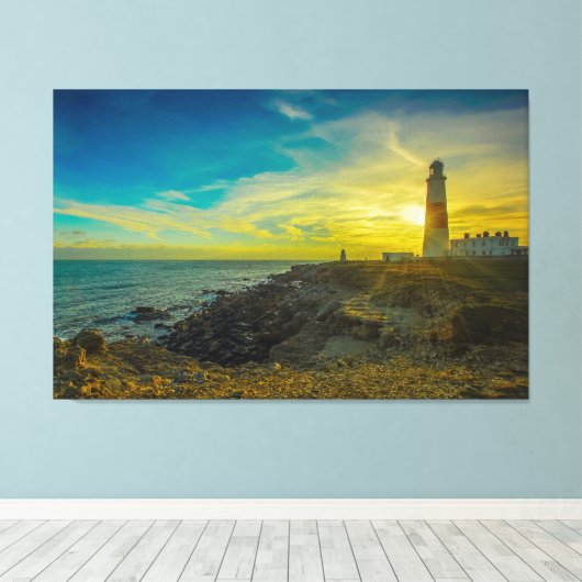 vuurtoren op zonsondergang canvas afdruk (Insitu (Houten vloer))