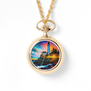 vuurtoren op zonsondergang horloge