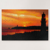 vuurtoren op zonsondergang legpuzzel (Horizontaal)
