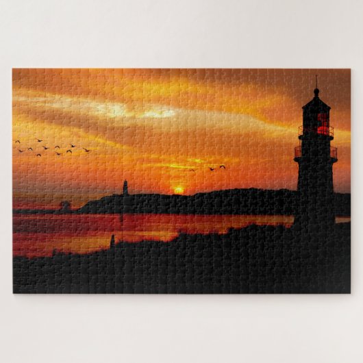 vuurtoren op zonsondergang legpuzzel (Horizontaal)