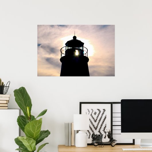 vuurtoren op zonsondergang poster (Thuiskantoor)