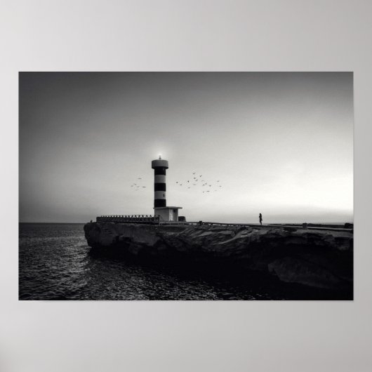 vuurtoren op zonsondergang poster (Voorkant)