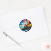 vuurtoren op zonsondergang ronde sticker (Envelop)
