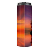 vuurtoren op zonsondergang thermosbeker (Achterkant)