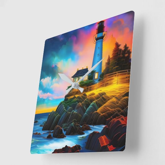 vuurtoren op zonsondergang vierkante klok (Hoek)