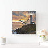 vuurtoren op zonsondergang vierkante klok (Huis)