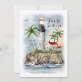 Vuurtoren Palm Tree Zee Kust Kerst Feestdagenkaart (Voorkant)