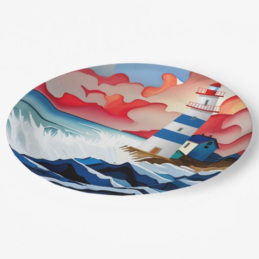 vuurtoren papieren bordje (Gekanteld)