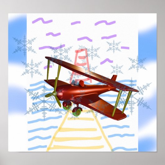 Vuurtoren Pier Biplane Blue Waves Poster (Voorkant)