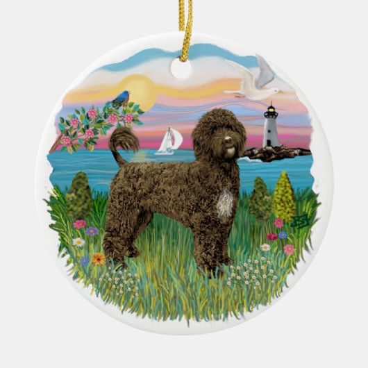 Vuurtoren - Portugese Waterhond #2 bruin Keramisch Ornament (Voorkant)