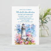 Vuurtoren Roze Bloemen 100ste Verjaardag Kaart (Staand voorkant)