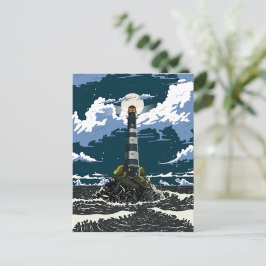 Vuurtoren 's Nachts Briefkaart (Staand voorkant)